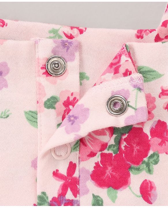 Babyhug 100% Cotton Sleeveless Top & Short Set Floral Print- Pink