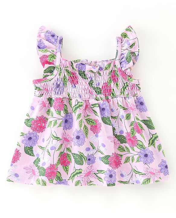 Babyhug 100% Cotton Knit Sleeveless Top & Shorts Set Floral Print - Pink