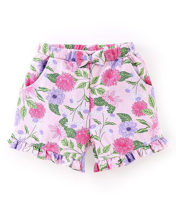 Babyhug 100% Cotton Knit Sleeveless Top & Shorts Set Floral Print - Pink