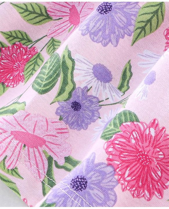 Babyhug 100% Cotton Knit Sleeveless Top & Shorts Set Floral Print - Pink