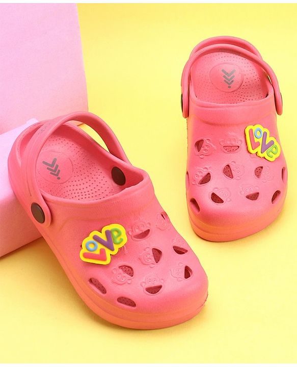 Pine Kids Clogs With Back Strap Text Applique- Pink