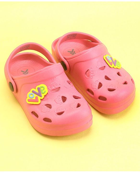 Pine Kids Clogs With Back Strap Text Applique- Pink