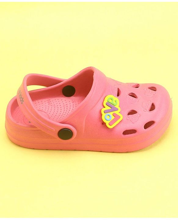Pine Kids Clogs With Back Strap Text Applique- Pink