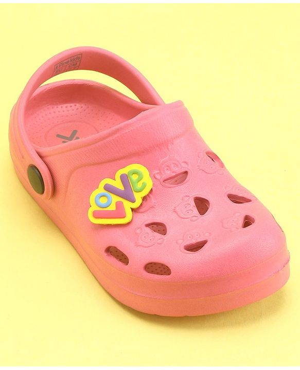 Pine Kids Clogs With Back Strap Text Applique- Pink