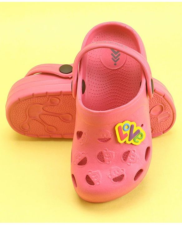 Pine Kids Clogs With Back Strap Text Applique- Pink
