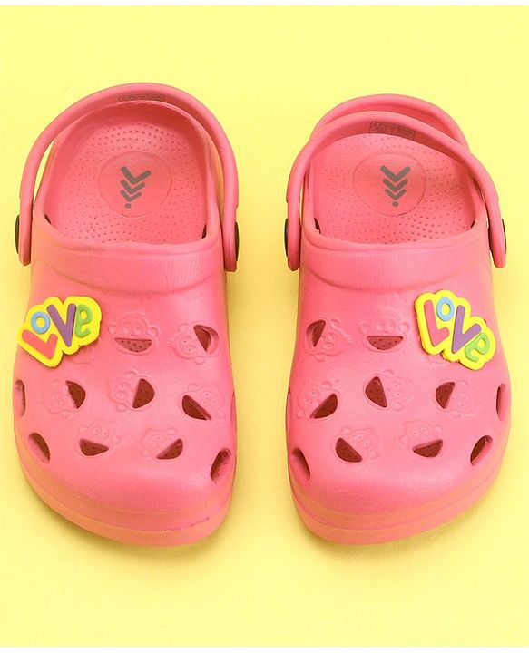 Pine Kids Clogs With Back Strap Text Applique- Pink