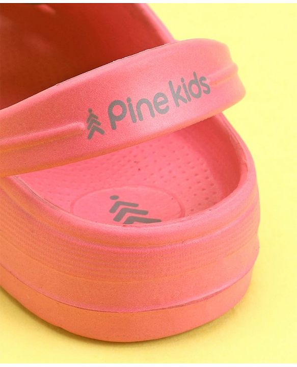 Pine Kids Clogs With Back Strap Text Applique- Pink