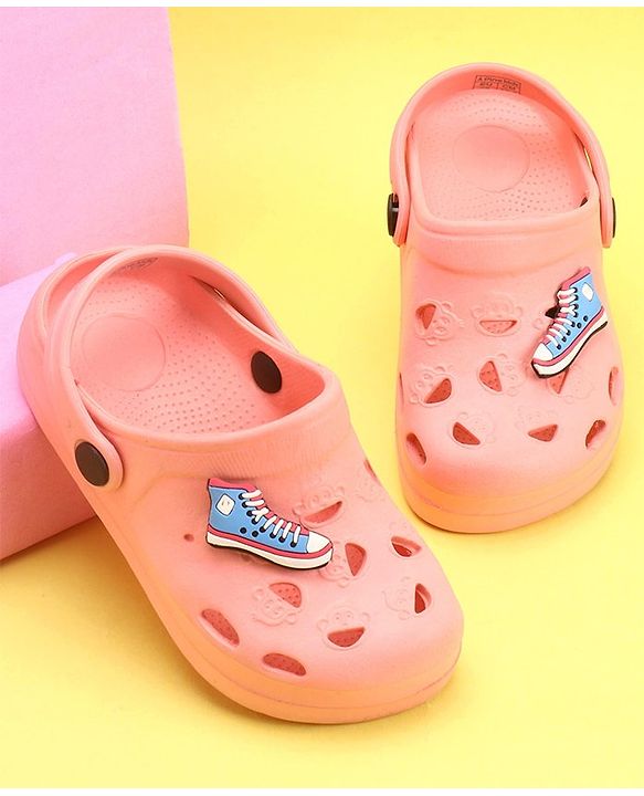 Pine Kids Clogs With Back Strap Shoes Applique- Peach