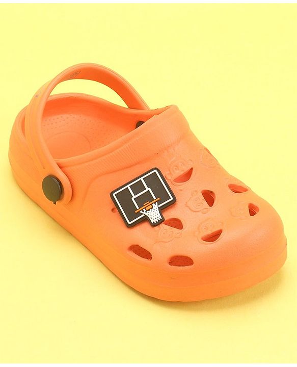 Pine Kids Clogs With Back Strap Basketball Applique- Orange