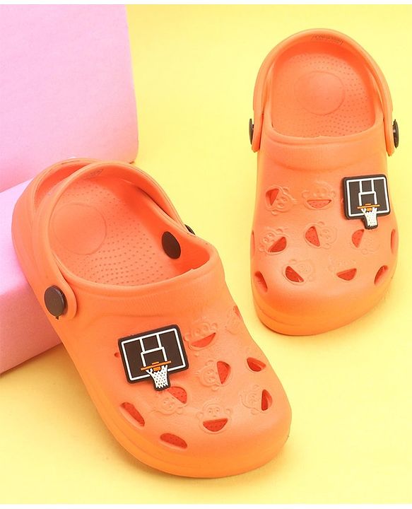 Pine Kids Clogs With Back Strap Basketball Applique- Orange