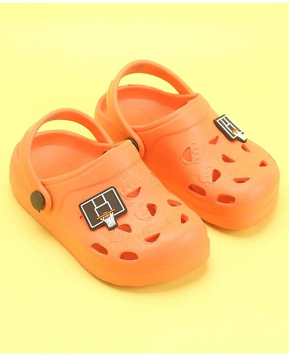 Pine Kids Clogs With Back Strap Basketball Applique- Orange