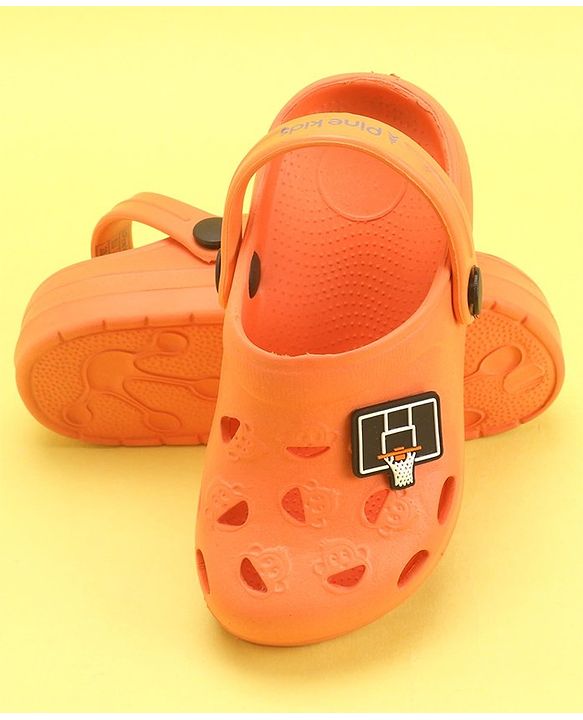 Pine Kids Clogs With Back Strap Basketball Applique- Orange