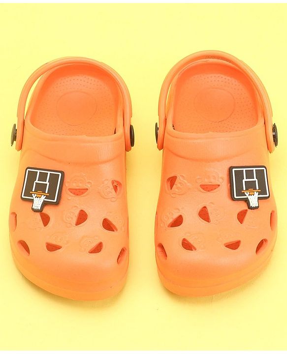 Pine Kids Clogs With Back Strap Basketball Applique- Orange