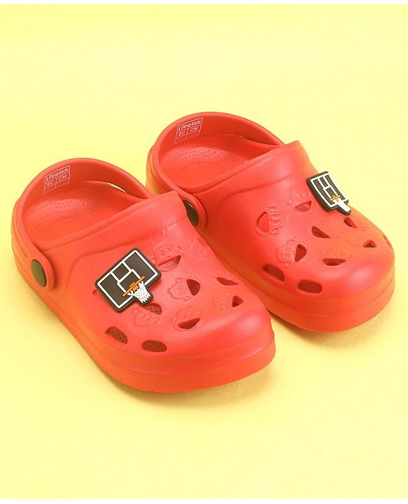 Pine Kids Clogs With Back Strap Basketball Applique- Red