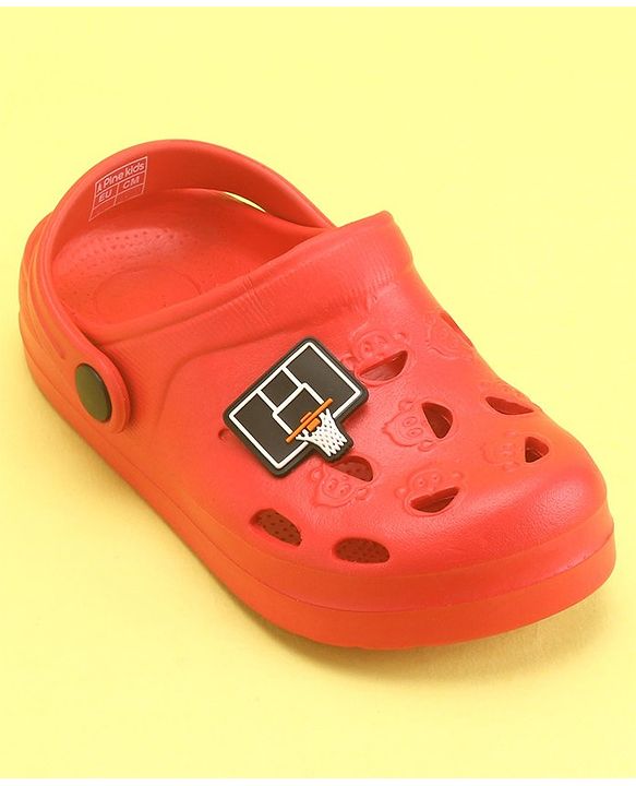 Pine Kids Clogs With Back Strap Basketball Applique- Red