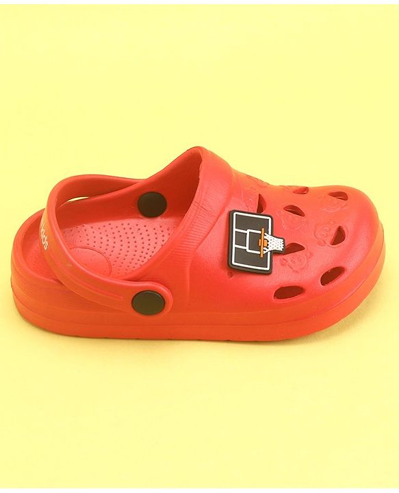 Pine Kids Clogs With Back Strap Basketball Applique- Red
