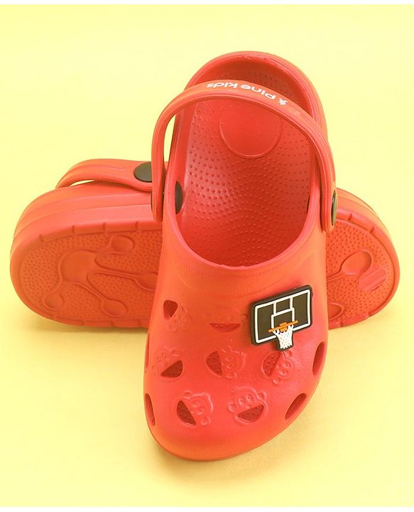 Pine Kids Clogs With Back Strap Basketball Applique- Red