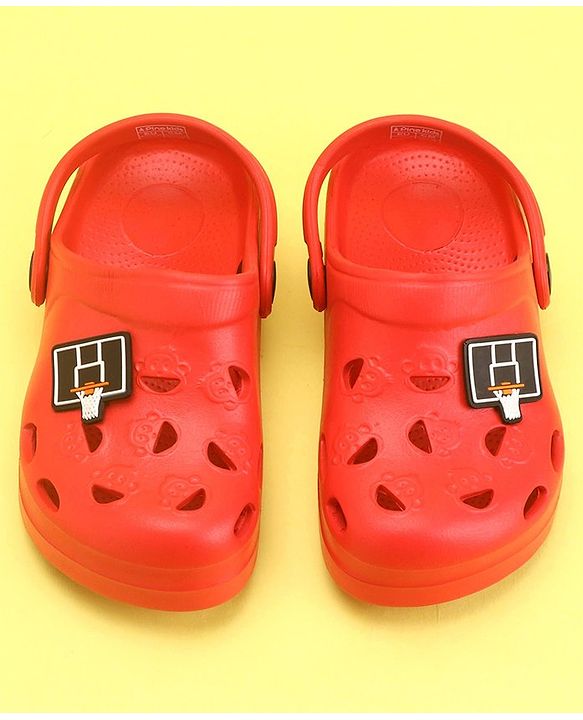 Pine Kids Clogs With Back Strap Basketball Applique- Red