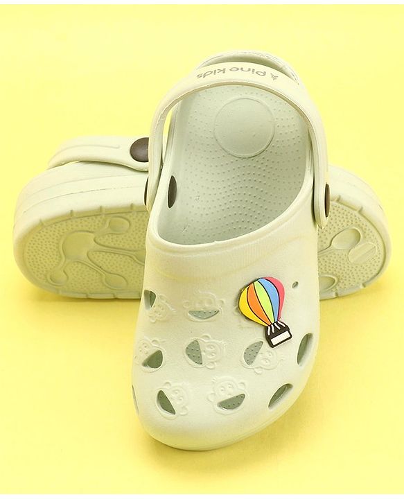 Pine Kids Clogs with Back Strap Hot Air Balloon Patch - Light Green