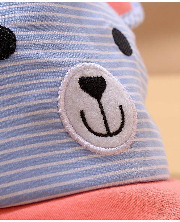 Babyhug Cotton Bear Print With Stripes & Ear Applique Baseball Cap Multicolour - Circumference 45 cm