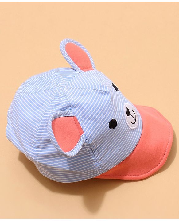 Babyhug Cotton Bear Print With Stripes & Ear Applique Baseball Cap Multicolour - Circumference 45 cm