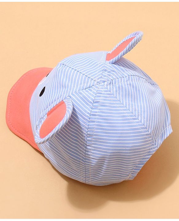 Babyhug Cotton Bear Print With Stripes & Ear Applique Baseball Cap Multicolour - Circumference 45 cm
