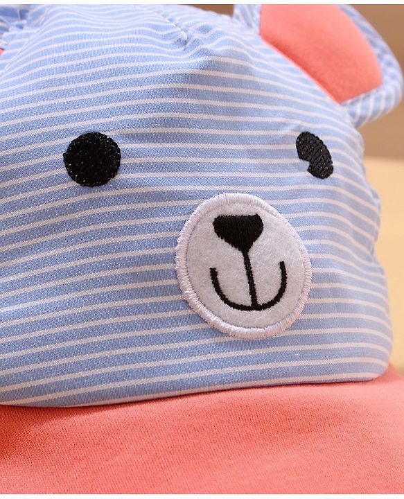Babyhug Cotton Bear Print With Stripes & Ear Applique Baseball Cap Multicolour - Circumference 45 cm