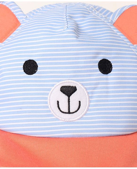 Babyhug Cotton Bear Print With Stripes & Ear Applique Baseball Cap Multicolour - Circumference 45 cm