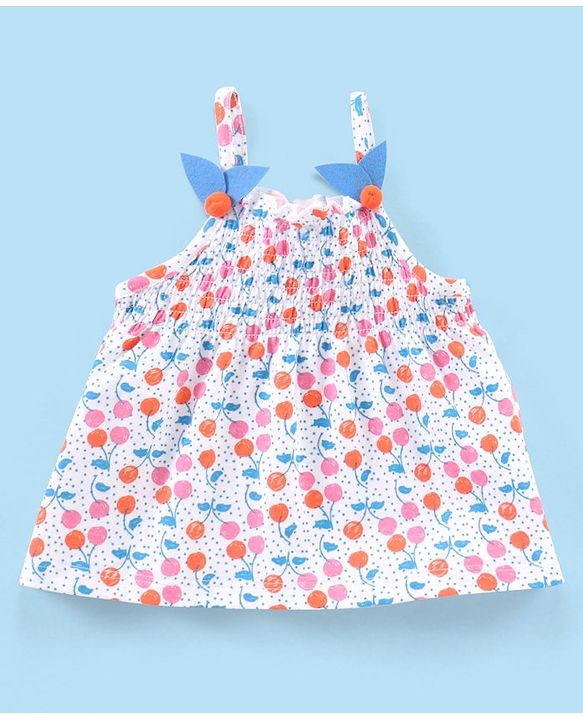 Babyhug 100% Cotton Sleeveless Top & Shorts Cherry Print - White & Orange