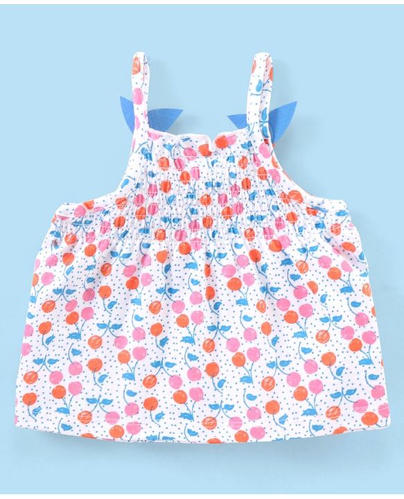 Babyhug 100% Cotton Sleeveless Top & Shorts Cherry Print - White & Orange