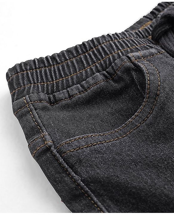 Babyhug Cotton Spandex Full Length Solid Denim Jeans - Charcoal