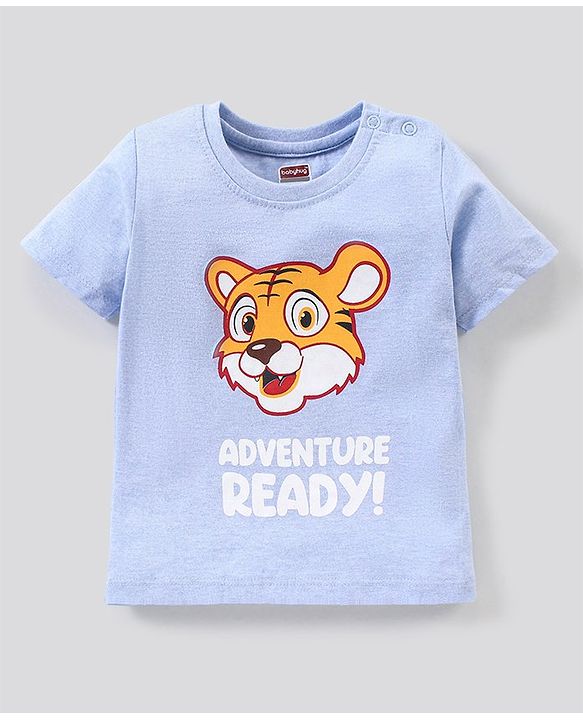 Babyhug Cotton Knit Half Sleeves Tiger Print T-Shirt - Blue Melange