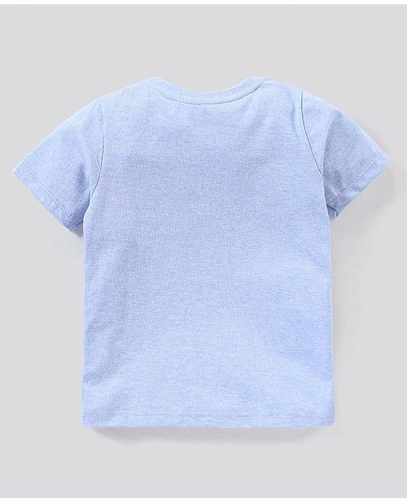 Babyhug Cotton Knit Half Sleeves Tiger Print T-Shirt - Blue Melange