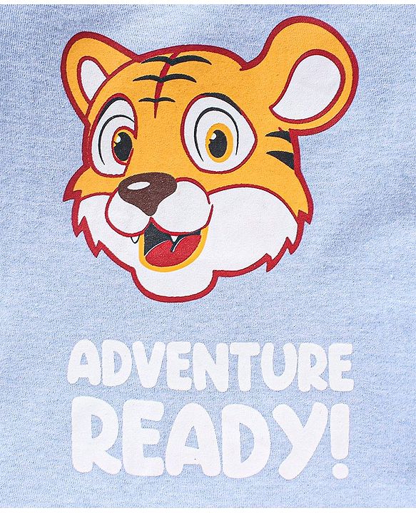 Babyhug Cotton Knit Half Sleeves Tiger Print T-Shirt - Blue Melange