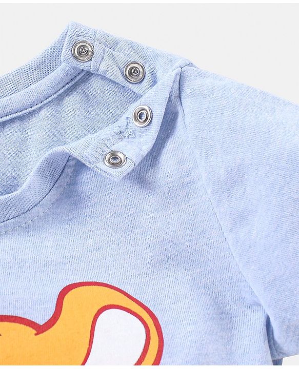 Babyhug Cotton Knit Half Sleeves Tiger Print T-Shirt - Blue Melange