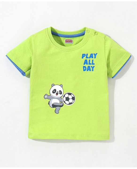 Babyhug Cotton Half Sleeves T-Shirt Panda & Text Print- Green