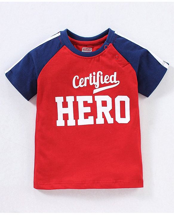 Babyhug Cotton Raglan Half Sleeves T-Shirt Text Print- Red & Blue
