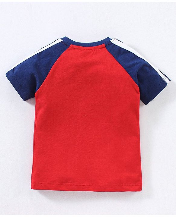 Babyhug Cotton Raglan Half Sleeves T-Shirt Text Print- Red & Blue