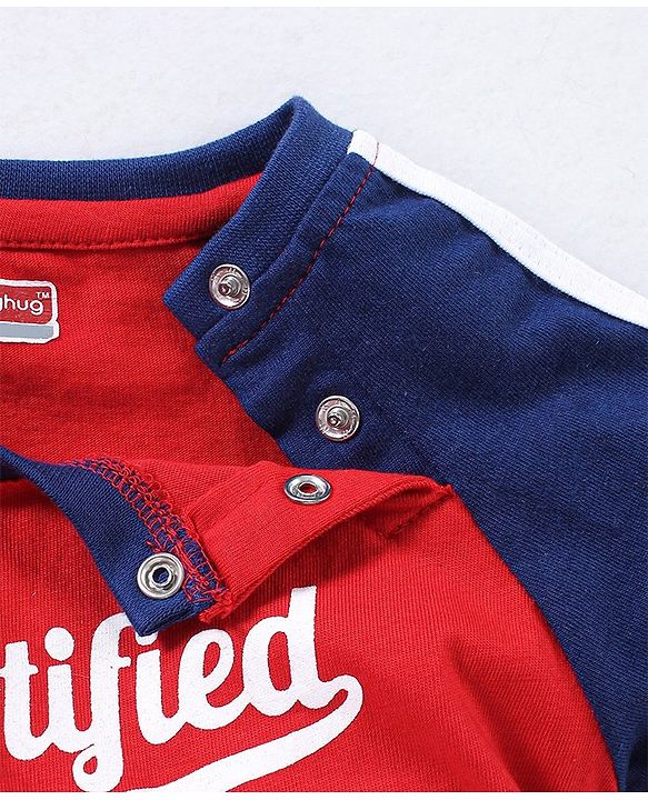 Babyhug Cotton Raglan Half Sleeves T-Shirt Text Print- Red & Blue