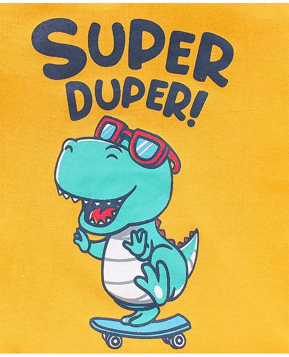 Babyhug Cotton Half Sleeves T-Shirt Super Duper Dino Print - Yellow