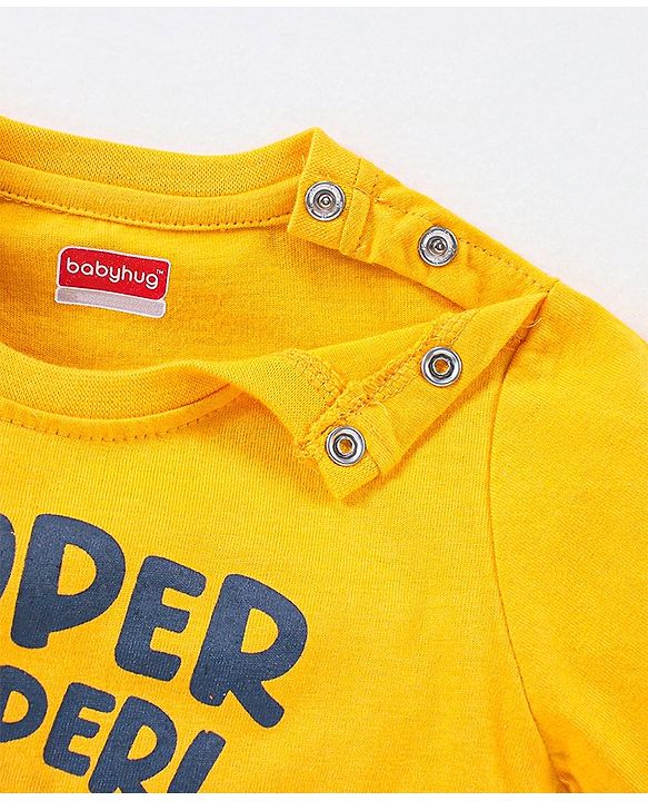 Babyhug Cotton Half Sleeves T-Shirt Super Duper Dino Print - Yellow