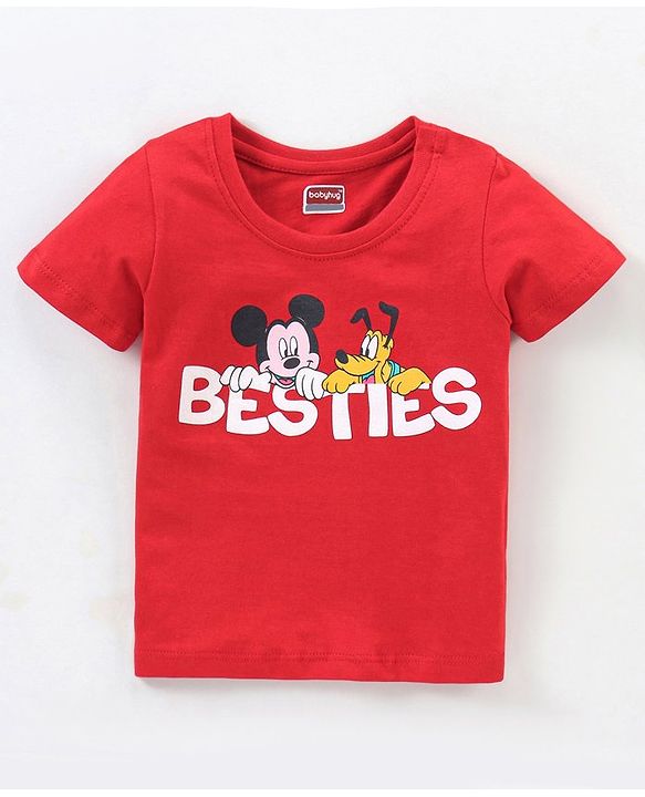 Babyhug Cotton Half Sleeves T-Shirt Mickey Mouse Besties Print Print - Red