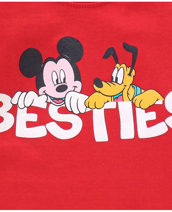 Babyhug Cotton Half Sleeves T-Shirt Mickey Mouse Besties Print Print - Red