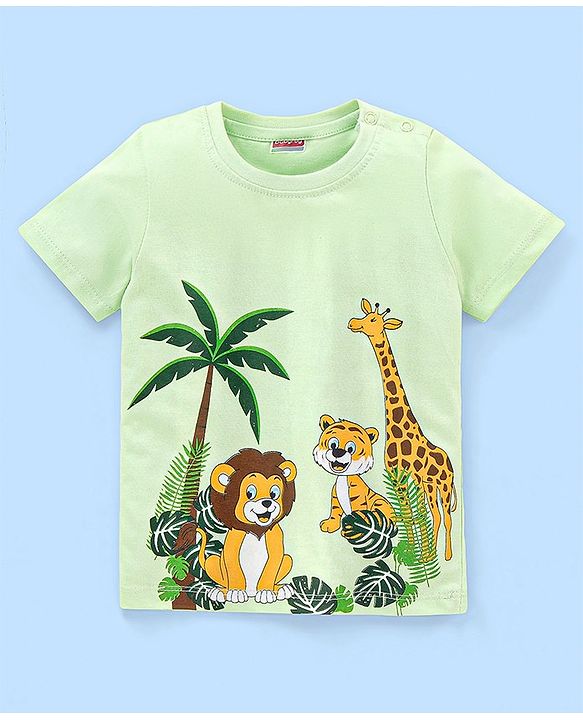 Babyhug Cotton Half Sleeves T-Shirt Wild Animals Print - Lime