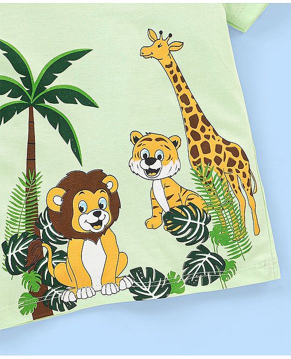 Babyhug Cotton Half Sleeves T-Shirt Wild Animals Print - Lime