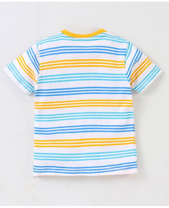 Babyhug Cotton Knit Half Sleeves Striped T-Shirt with Giraffe Print - White