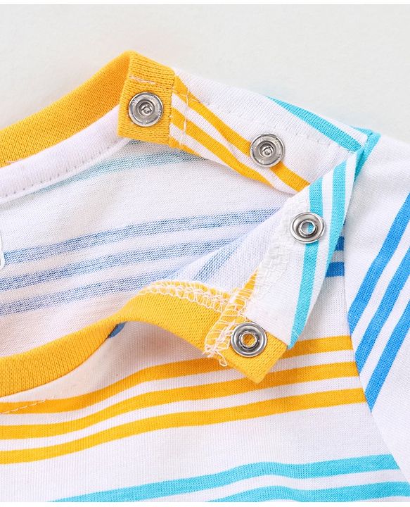 Babyhug Cotton Knit Half Sleeves Striped T-Shirt with Giraffe Print - White