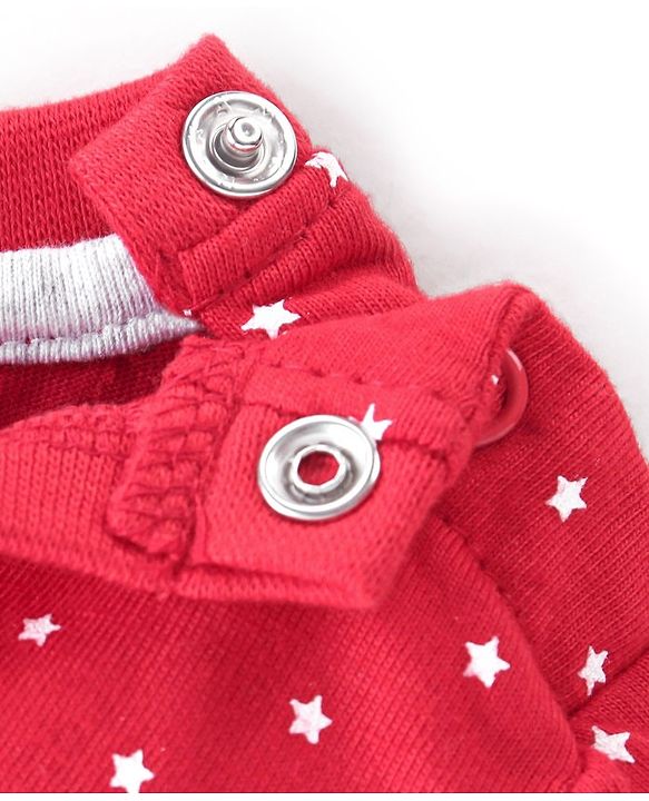 Babyhug 100% Cotton Knit Half Sleeves T-Shirt with Star Print - White & Red
