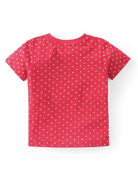 Babyhug 100% Cotton Knit Half Sleeves T-Shirt with Star Print - White & Red