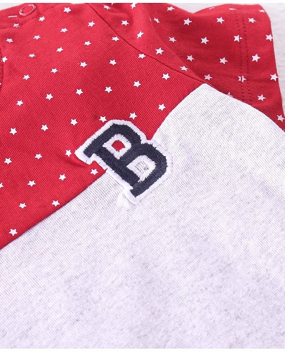Babyhug 100% Cotton Knit Half Sleeves T-Shirt with Star Print - White & Red